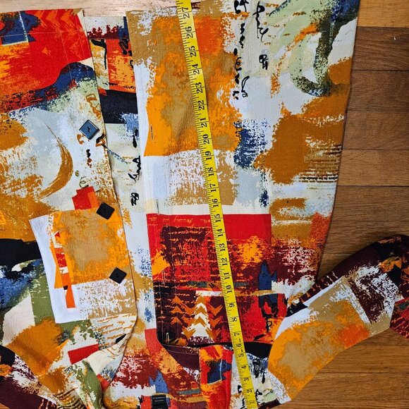 Woman's Ali Miles mid century modern boho abstract 3/4 sleeve button up blouse M - Picture 6 of 8